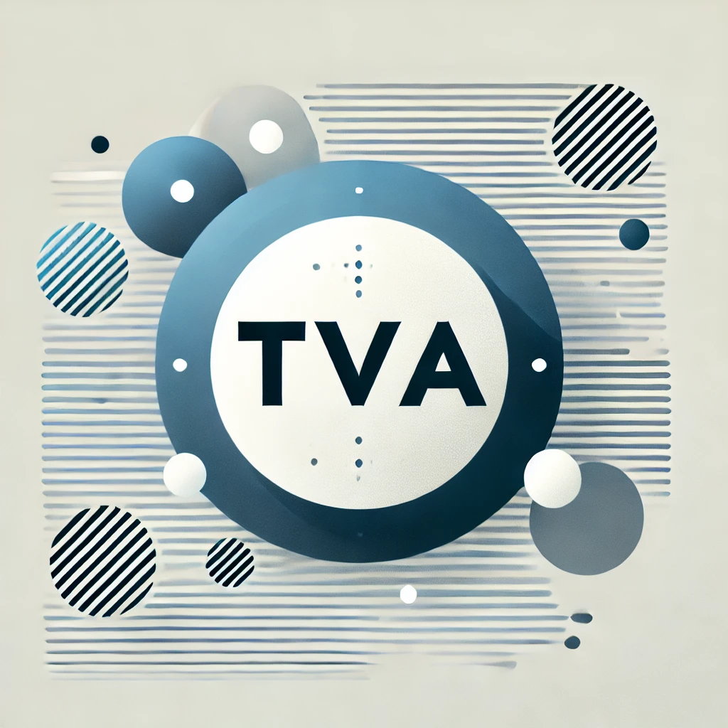 DALL·E 2024 09 21 09.05.04 A modern clean graphic with the word TVA at the center. The background features subtle gradients of blue and white with abstract shapes or pattern Calculator TVA Calculator TVA